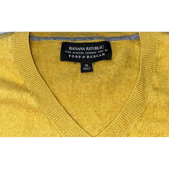 Banana Republic Todd & Duncan 100% Scottish Cashmere Yellow Sweater Mens Size XL - Picture 6 of 11
